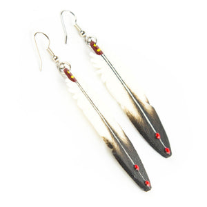 Dominic Arquero Natural Eagle Feather Rawhide Earrings - Shumakolowa Native Arts