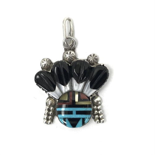 Don Dewa Inlay Sunface with Headress Pendant-Indian Pueblo Store
