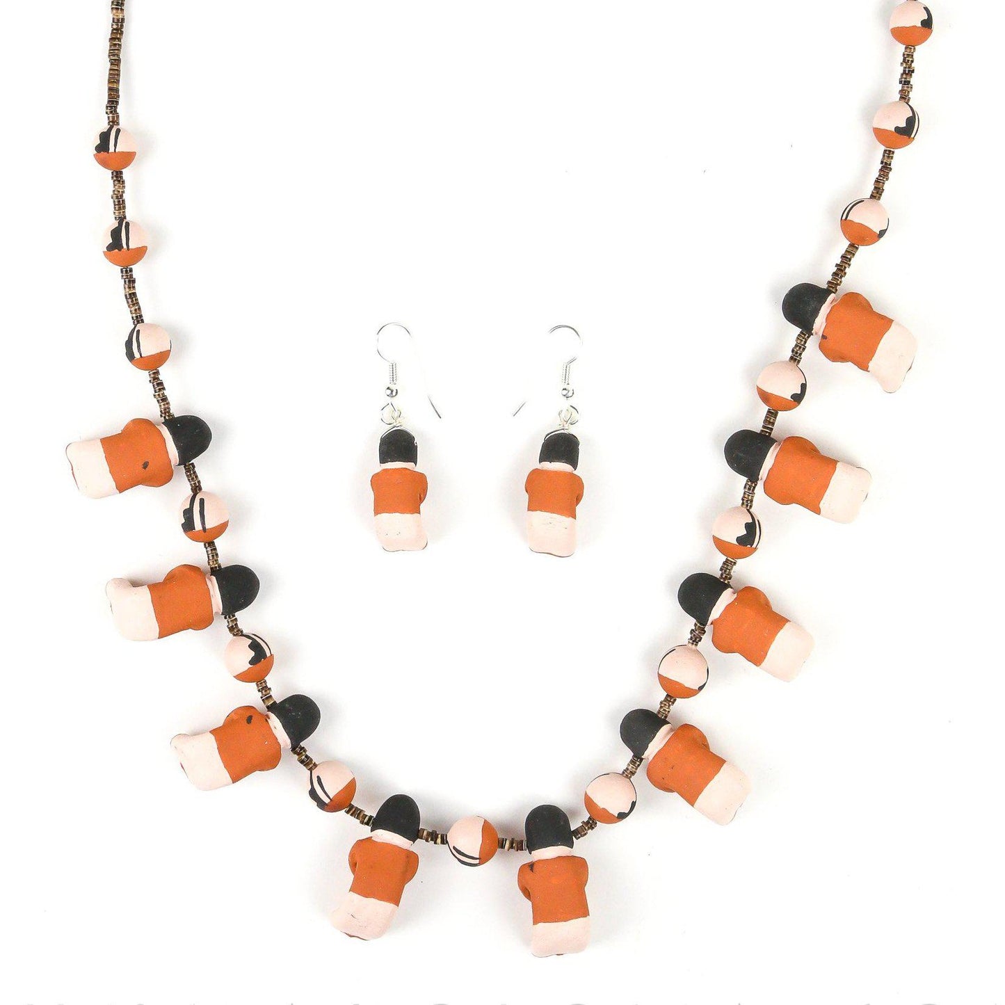 Angelina Bailon Santo Domingo Sitting Storyteller Necklace & Earring Set - Shumakolowa Native Arts