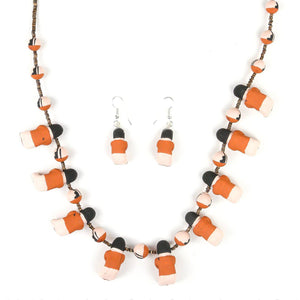 Angelina Bailon Santo Domingo Sitting Storyteller Necklace & Earring Set - Shumakolowa Native Arts