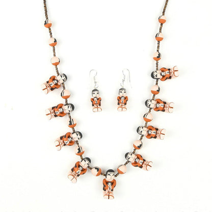 Angelina Bailon Santo Domingo Sitting Storyteller Necklace & Earring Set - Shumakolowa Native Arts