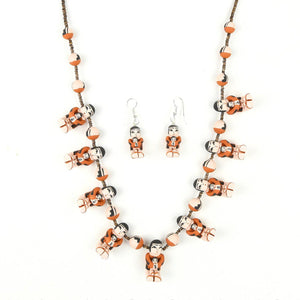 Angelina Bailon Santo Domingo Sitting Storyteller Necklace & Earring Set - Shumakolowa Native Arts