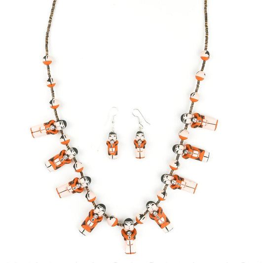 Angelina Bailon Santo Domingo Standing Storyteller Necklace & Earring Set - Shumakolowa Native Arts