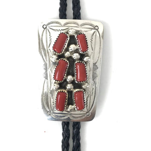 Wallace Reyes Coral Stamp Bolo Tie-Indian Pueblo Store