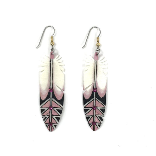 Dominic Arquero Pueblo Pattern Rawhide Feather Earrings-Indian Pueblo Store
