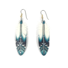 Load image into Gallery viewer, Dominic Arquero Pueblo Pattern Rawhide Feather Earrings-Indian Pueblo Store
