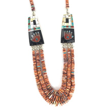 Load image into Gallery viewer, Mary Coriz Lovato Lions Paw Shell Mosaic Inlay Graduated Heishi Necklace-Indian Pueblo Store
