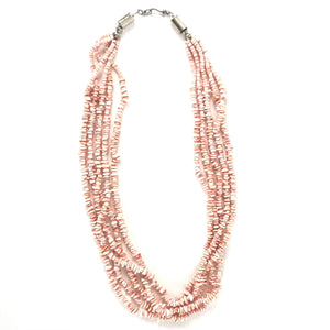 John Aquilar 5-Strand Pink Oyster Shell Necklace-Indian Pueblo Store