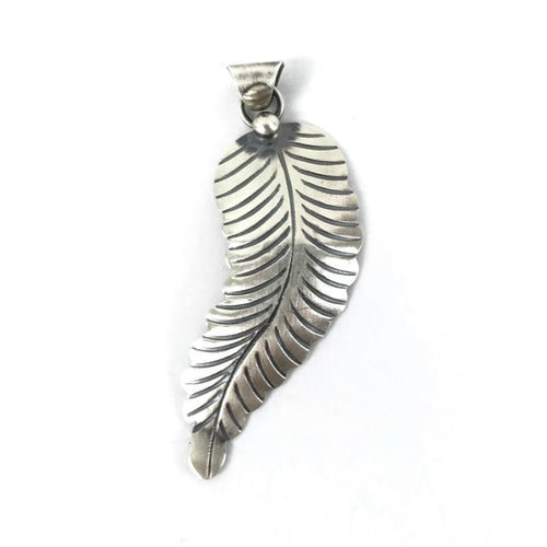 Sam Arviso Sterling Silver Curved Feather Pendant-Indian Pueblo Store