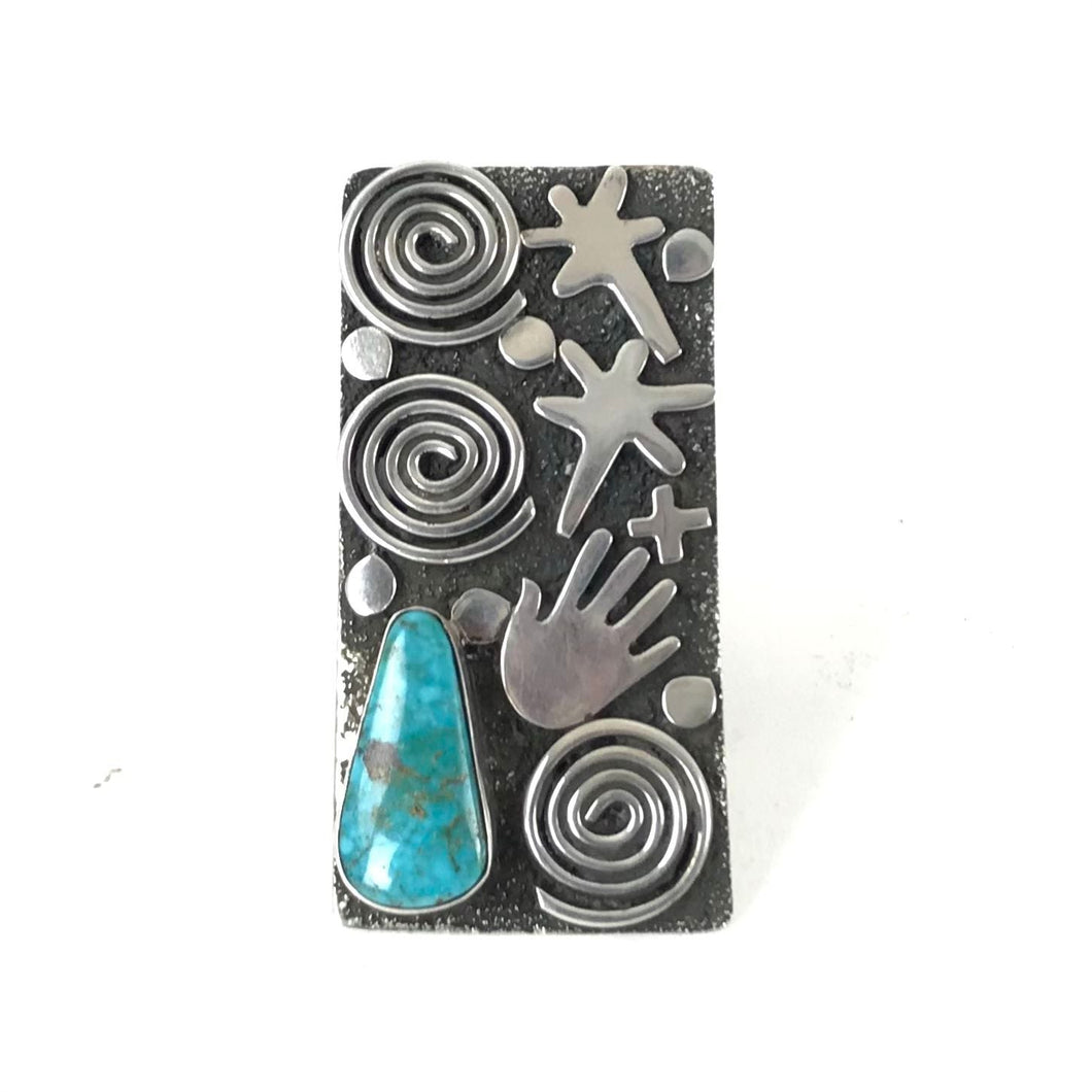 Alex Sanchez Turquoise Petroglyph Ring-Indian Pueblo Store
