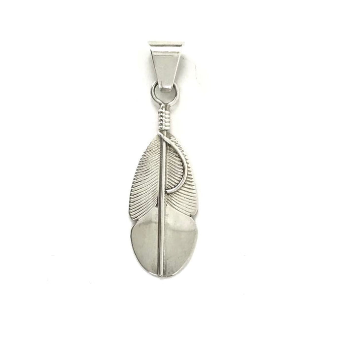 Chris Charley Sterling Silver Rounded Feather Pendant-Indian Pueblo Store