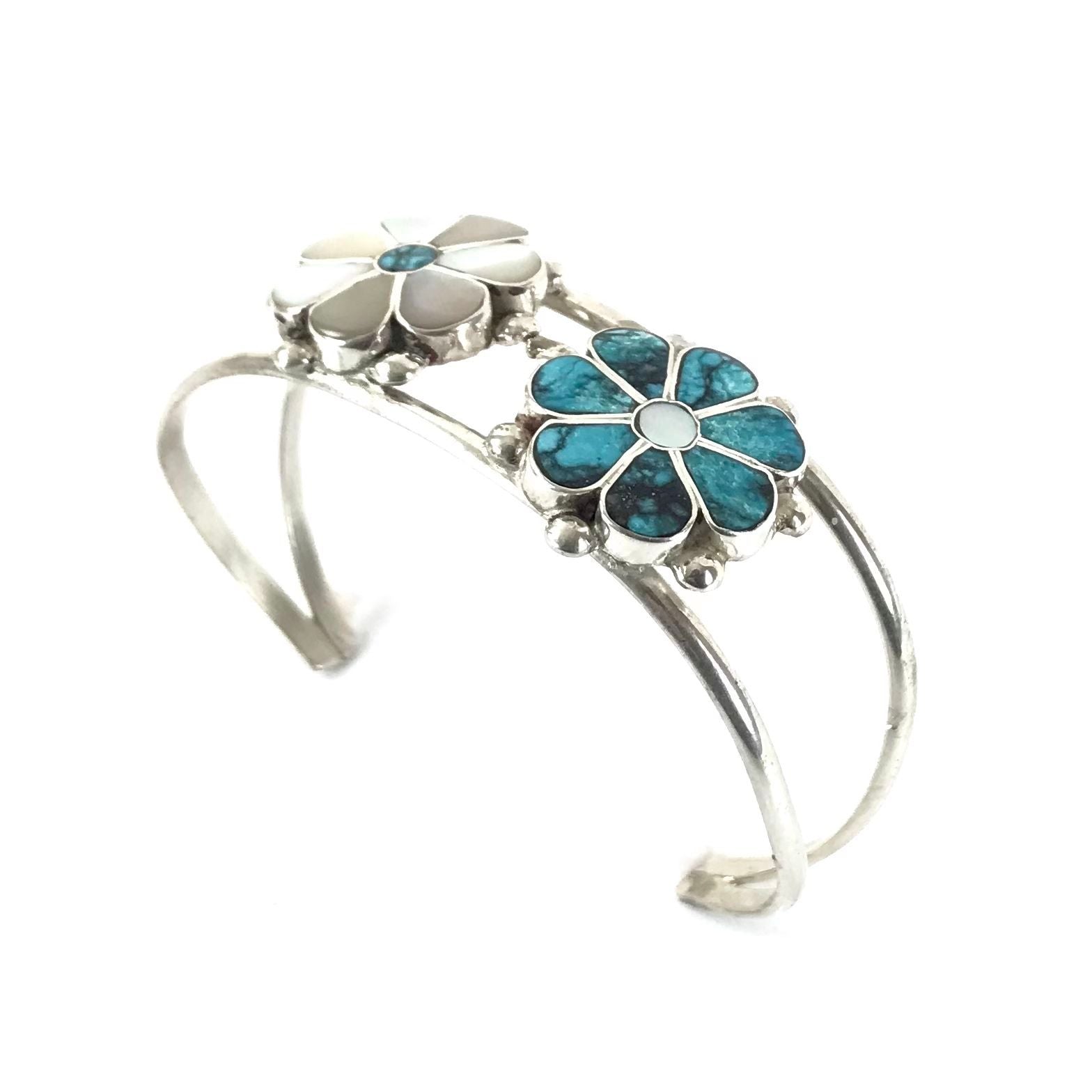 Benina Kallestewa Turquoise and Snail Shell Floral Bracelet-Indian Pueblo Store