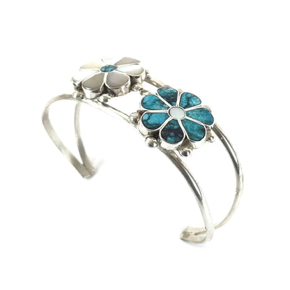 Benina Kallestewa Turquoise and Snail Shell Floral Bracelet-Indian Pueblo Store